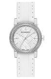 Burberry The City Diamonds Silver Dial White Leather Strap Watch for Women - BU9221