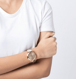 Burberry The City Gold Dial Haymarket Brown Leather Strap Watch for Women - BU9026