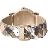 Burberry The City Gold Dial Haymarket Brown Leather Strap Watch for Women - BU9026