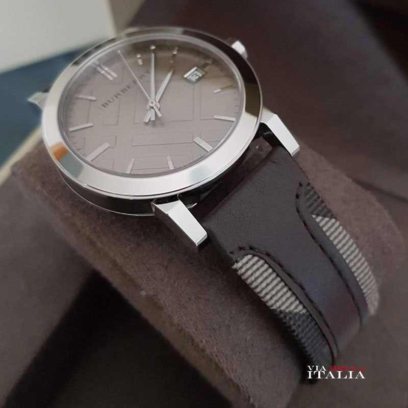 Burberry The City Grey Dial Leather Strap Watch for Men - BU9020