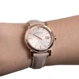 Burberry The City Beige Dial Beige Leather Strap Watch for Women - BU9109