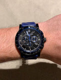 Burberry The City Sport Chronograph Black Dial Blue Rubber Strap Watch For Men - BU9807