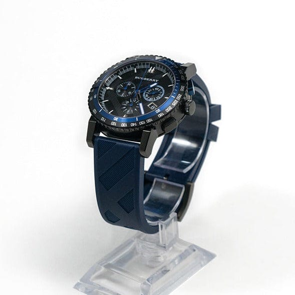 Burberry The City Sport Chronograph Black Dial Blue Rubber Strap Watch For Men - BU9807