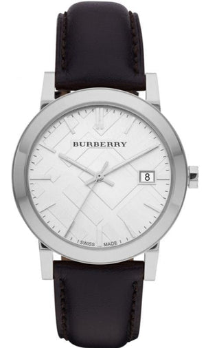 Burberry The City White Dial Black Leather Strap Watch for Men - BU9008