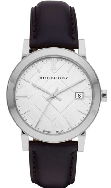 Burberry The City White Dial Black Leather Strap Watch for Men - BU9008