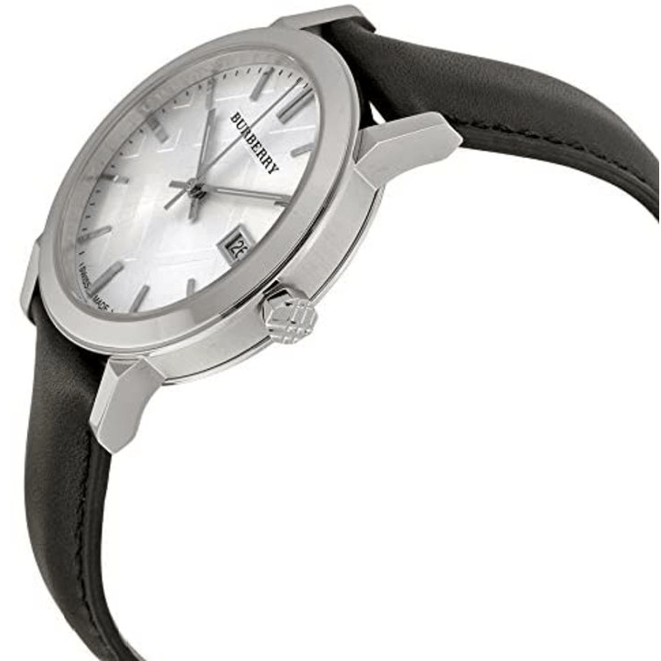 Burberry The City White Dial Black Leather Strap Watch for Men - BU9008