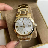 Burberry The City White Dial Gold Steel Strap Watch for Women - BU9103