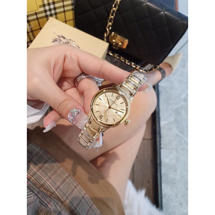 Burberry The Classic Champagne Dial Gold Steel Strap Watch for Women - BU10109