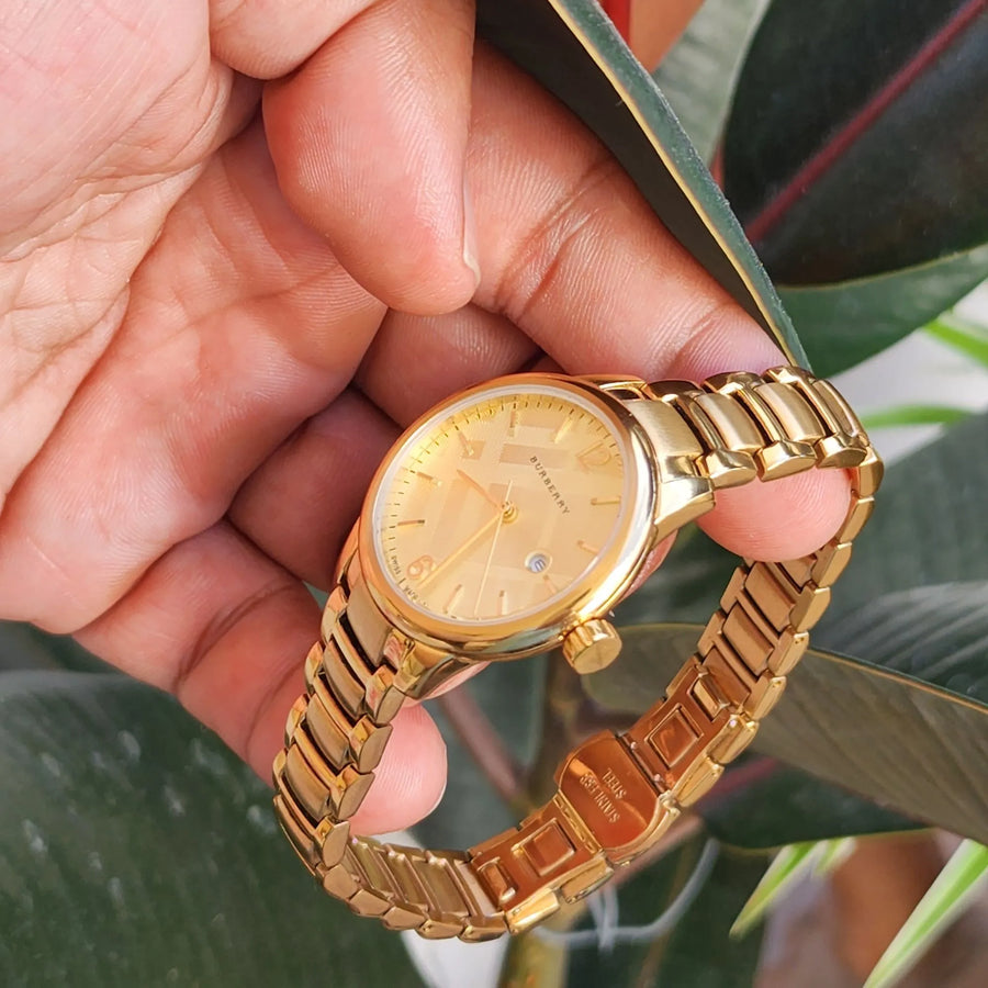 Burberry The Classic Champagne Dial Gold Steel Strap Watch for Women - BU10109
