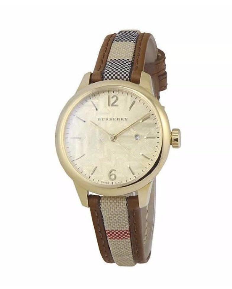 Burberry The Classic Gold Dial Brown Leather Strap Watch for Women - BU10114