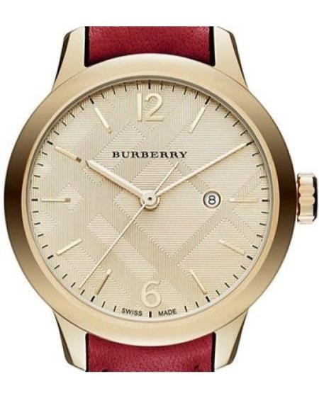 Burberry The Classic Gold Dial Red Leather Strap Watch for Women - BU10102