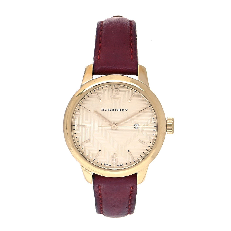 Burberry The Classic Gold Dial Red Leather Strap Watch for Women - BU10102