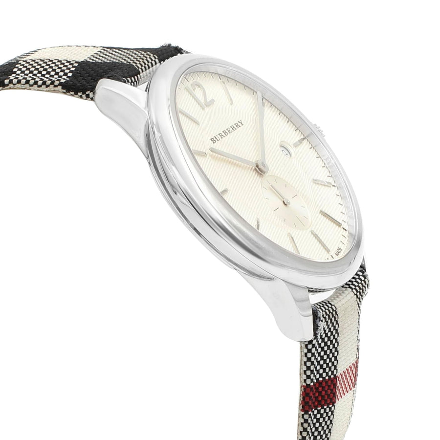 Burberry The Classic Horseferry Silver Dial Black Leather Strap Watch for Men - BU10002