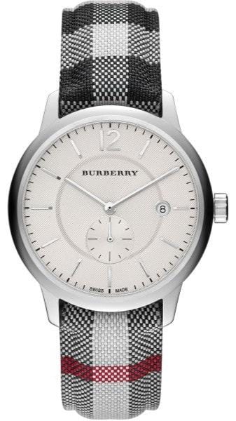 Burberry The Classic Horseferry Silver Dial Black Leather Strap Watch for Men - BU10002