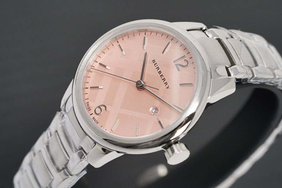 Burberry The Classic Pink Dial Silver Steel Strap Watch for Women - BU10111