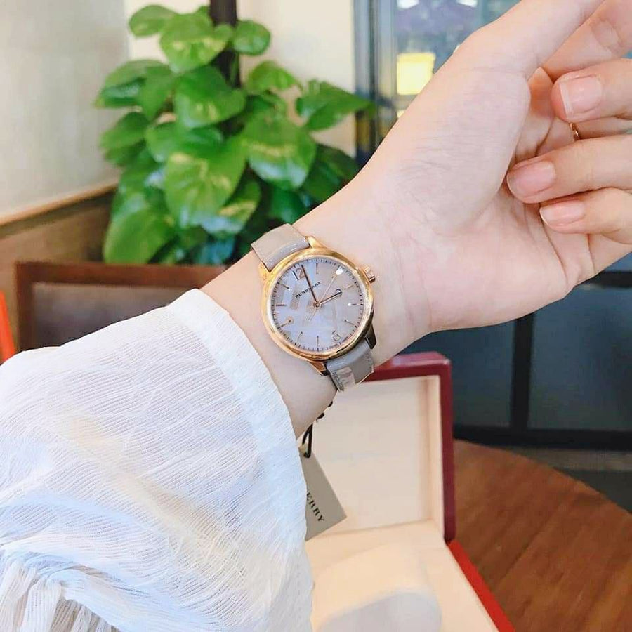 Burberry The Classic Quartz Grey Dial Grey Leather Strap Watch For Women - BU10119