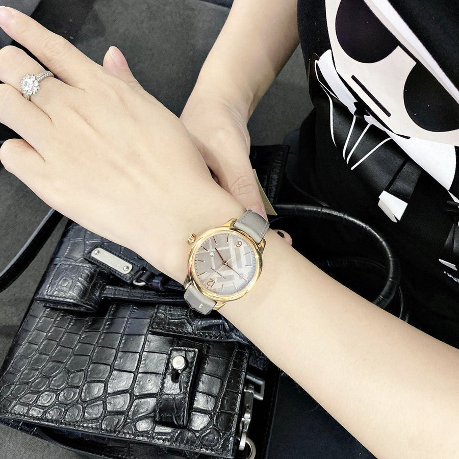 Burberry The Classic Quartz Grey Dial Grey Leather Strap Watch For Women - BU10119