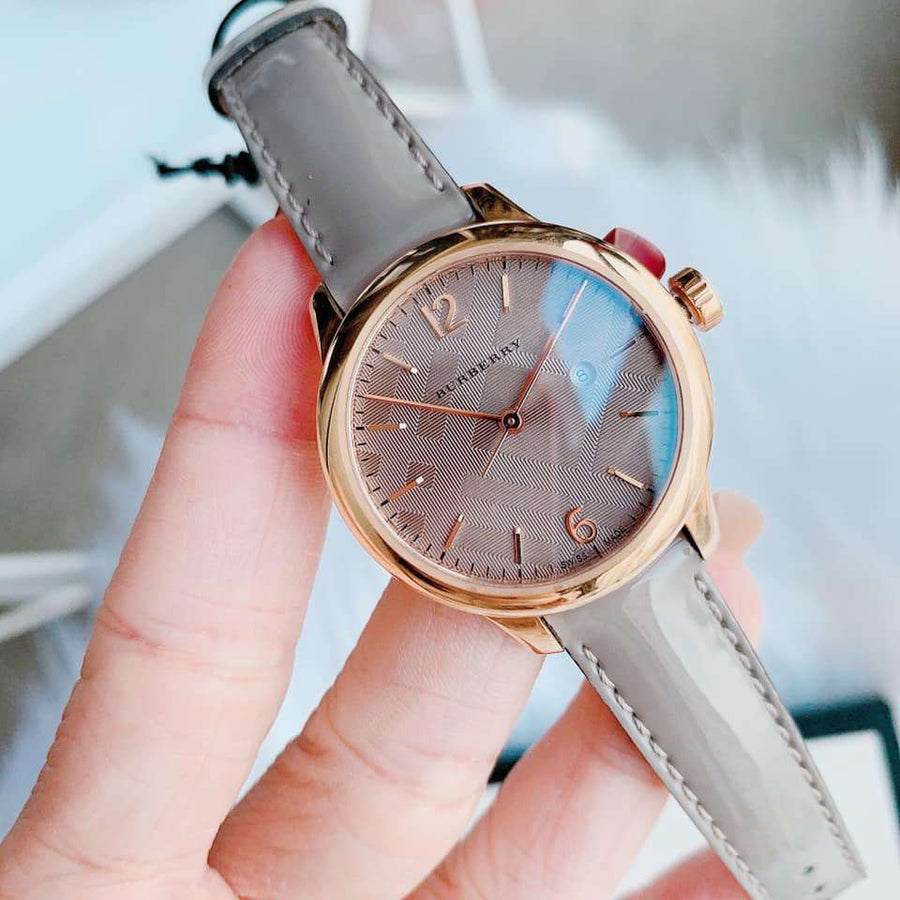 Burberry The Classic Quartz Grey Dial Grey Leather Strap Watch For Women - BU10119