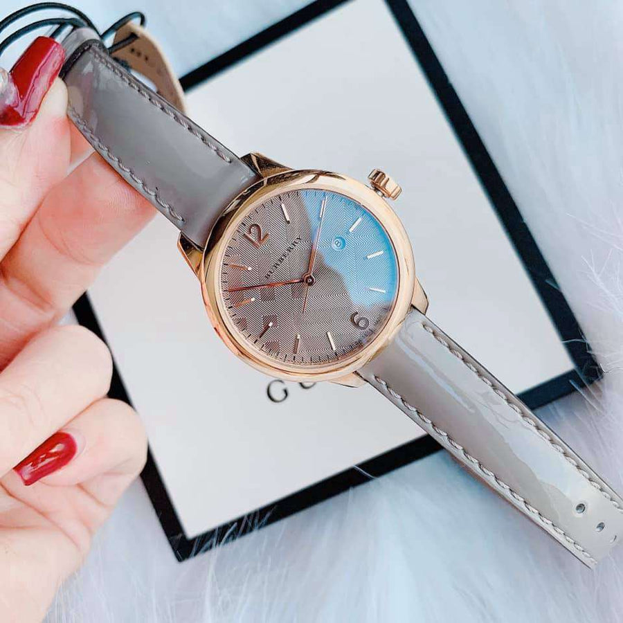Burberry The Classic Quartz Grey Dial Grey Leather Strap Watch For Women - BU10119