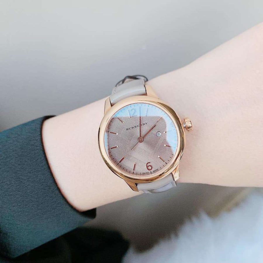 Burberry The Classic Quartz Grey Dial Grey Leather Strap Watch For Women - BU10119