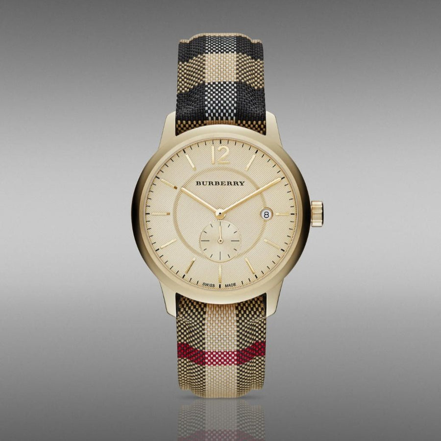 Burberry The Classic Round Gold Dial Brown Leather Strap Unisex Watch  - BU10001