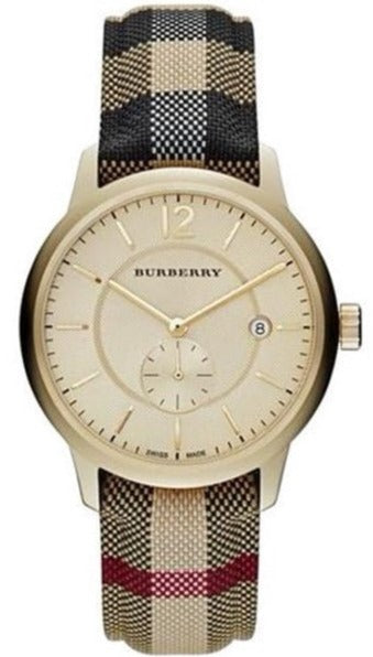 Burberry The Classic Round Gold Dial Brown Leather Strap Unisex Watch  - BU10001