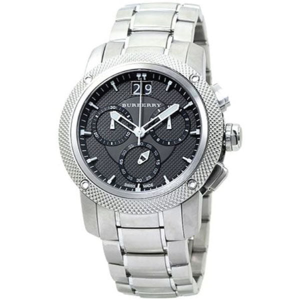 Burberry Utilitarian Chronograph Black Dial Silver Steel Strap Watch For Men - BU9800