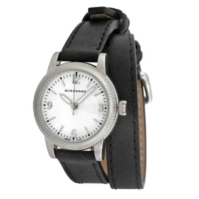 Burberry Utilitarian White Dial Black Leather Strap Watch for Women - BU7845