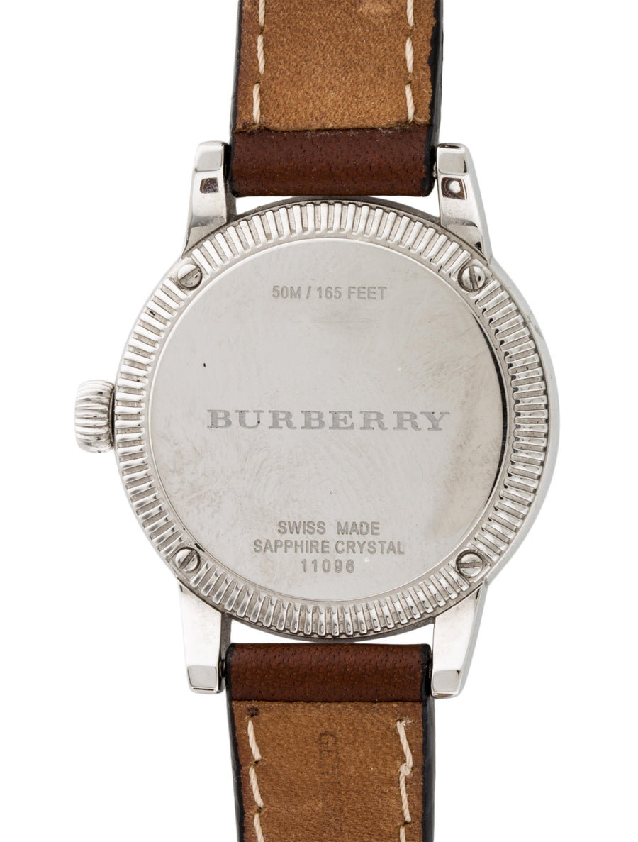 Burberry Utilitarian White Dial Brown Leather Strap Watch for Women - BU7848