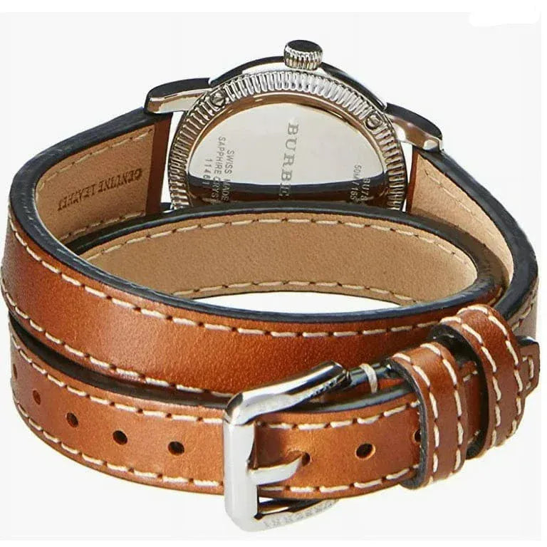 Burberry Utilitarian White Dial Brown Leather Strap Watch for Women - BU7848
