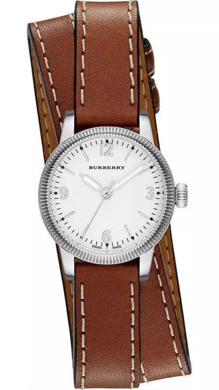 Burberry Utilitarian White Dial Brown Leather Strap Watch for Women - BU7848