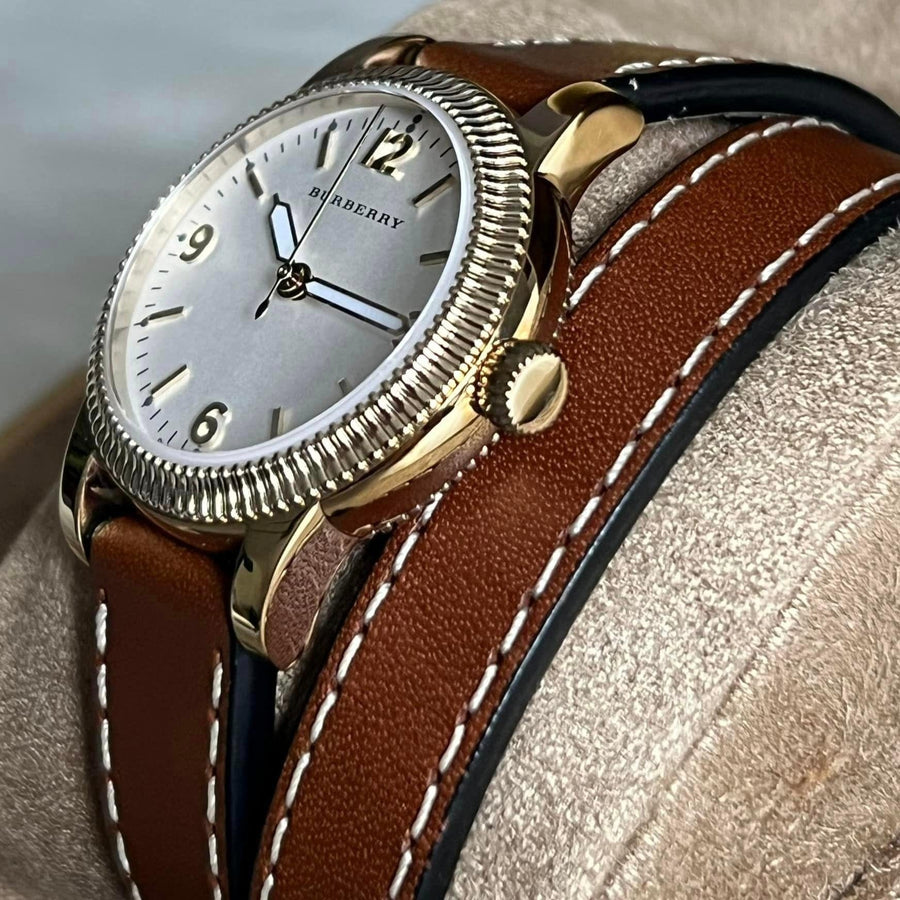 Burberry Utilitarian White Dial Brown Leather Strap Watch for Women - BU7850