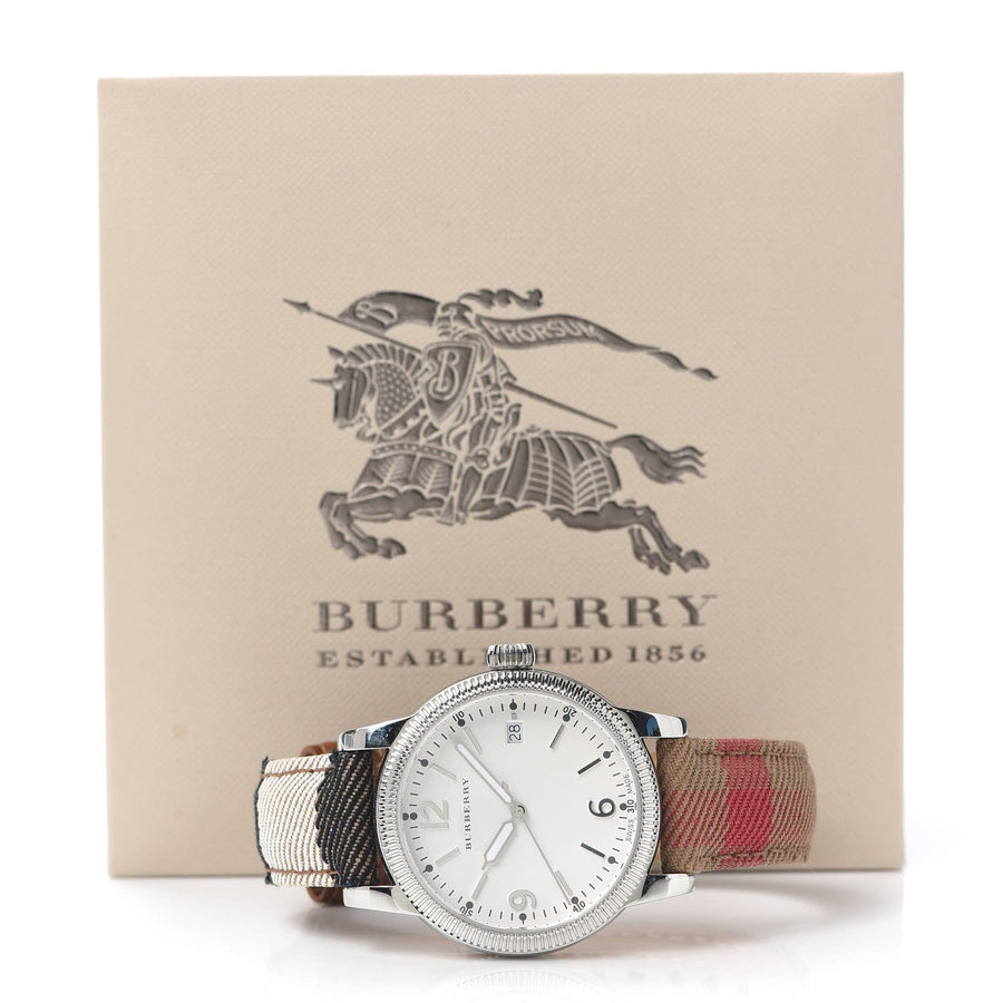 Burberry Utilitarian White Dial Multicolor Leather Strap Watch for Women - BU7824