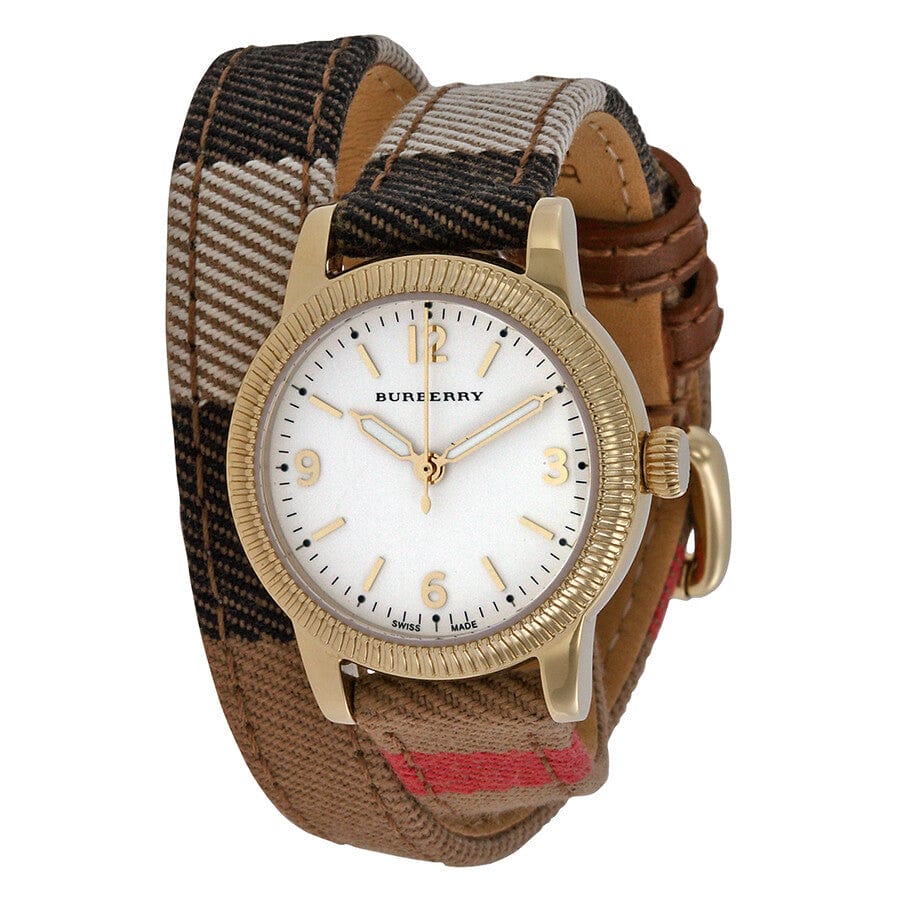 Burberry Utilitarian White Dial Multicolor Leather Strap Watch for Women - BU7851