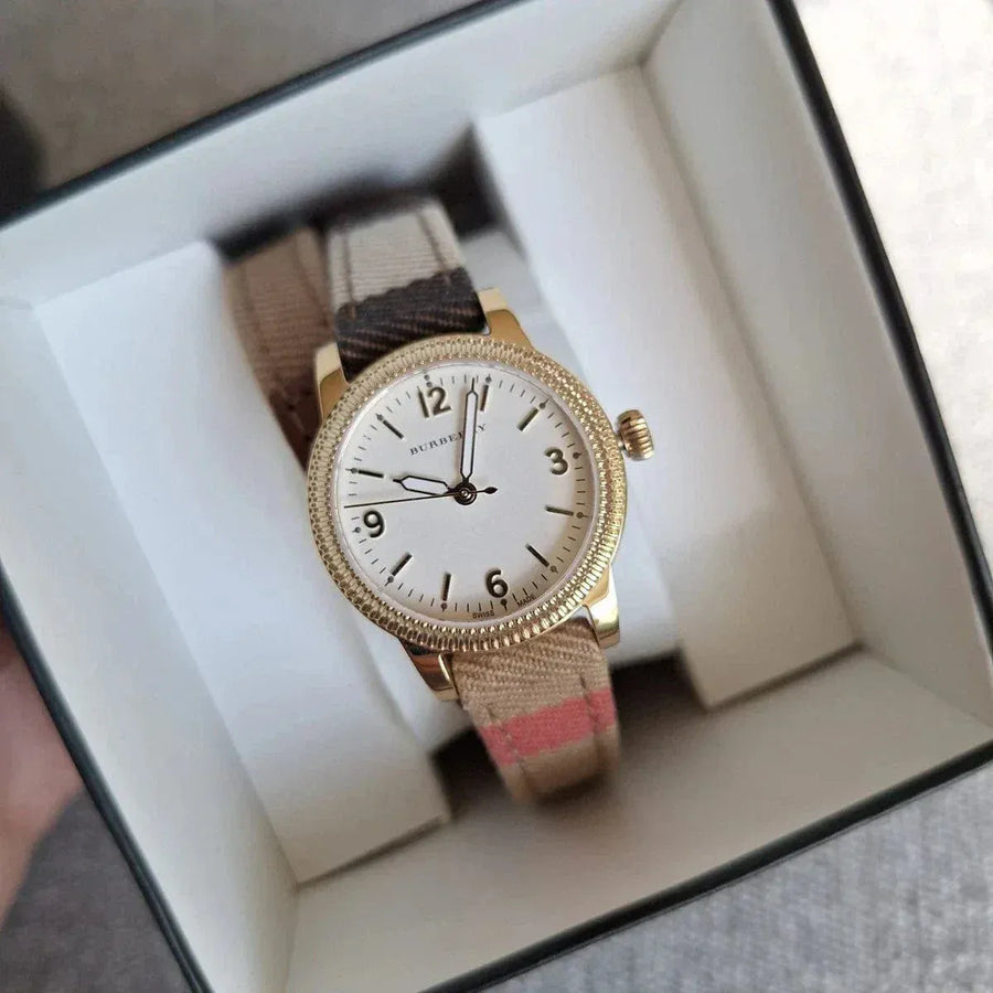 Burberry Utilitarian White Dial Multicolor Leather Strap Watch for Women - BU7851