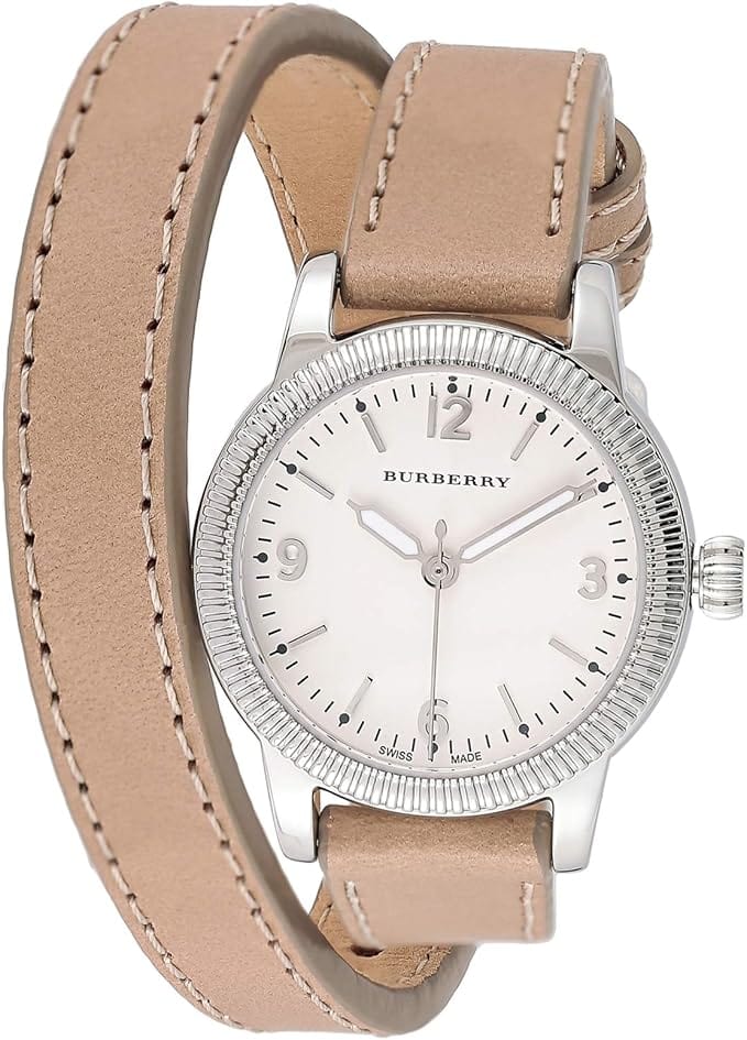 Burberry Utilitarian White Dial Pink Leather Strap Watch for Women - BU7847