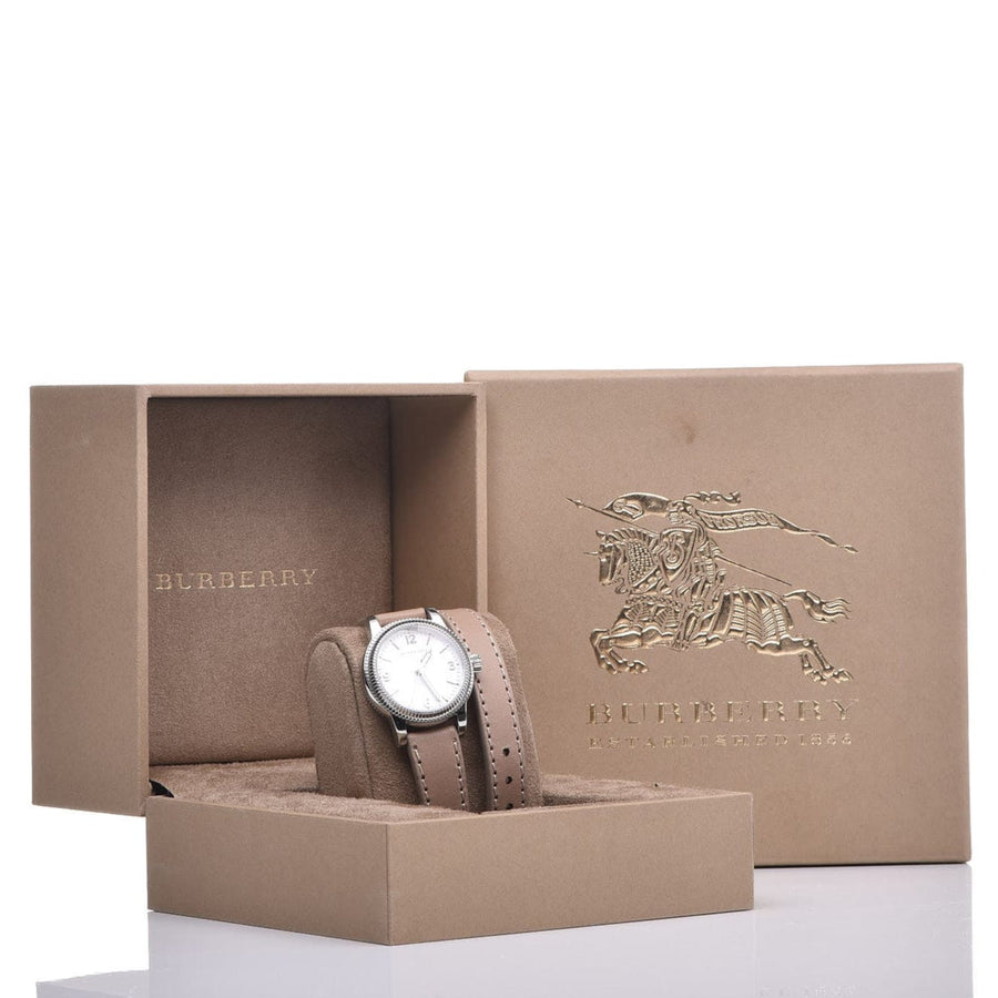 Burberry Utilitarian White Dial Pink Leather Strap Watch for Women - BU7847