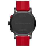 Burberry The City Chronograph Black Dial Red Rubber Strap Watch For Men - BU9805