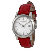 Burberry The City Silver Dial Red Leather Strap Watch for Women - BU9129