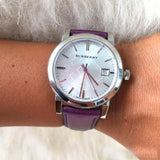 Burberry The City Silver Dial Purple Leather Strap Watch for Women - BU9122