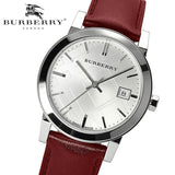 Burberry The City Silver Dial Red Leather Strap Watch for Women - BU9129