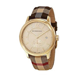 Burberry The Classic Round Gold Dial Brown Leather Strap Unisex Watch - BU10001