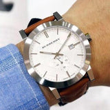 Burberry The City Silver Dial Brown Leather Strap Watch for Men - BU9904