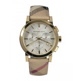 Burberry The City White Dial Haymarket Beige Leather Strap Watch for Women - BU9752