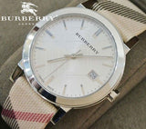 Burberry The City Nova Silver Dial White Leather Strap Watch for Women - BU9022