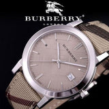 Burberry The City Beige Dial Chequered Brown Leather Strap Watch for Women - BU9029