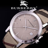 Burberry The City Grey Dial Checked Grey Leather Strap Watch for Women - BU9118