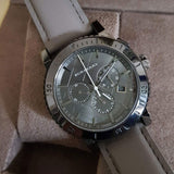 Burberry The City Chronograph Ion Plated Grey Dial Grey Leather Strap Watch for Men - BU9384