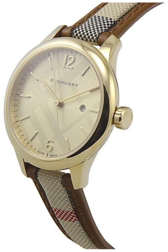 Burberry The Classic Gold Dial Brown Leather Strap Watch for Women - BU10114