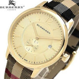 Burberry The Classic Round Gold Dial Brown Leather Strap Unisex Watch - BU10001